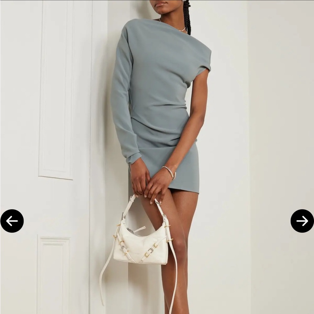 Maticevski One-Shoulder Asymmetric Mini Dress in Sage